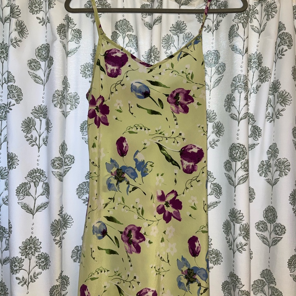 Green Floral Slip Dress with Purple and Blue Flowers